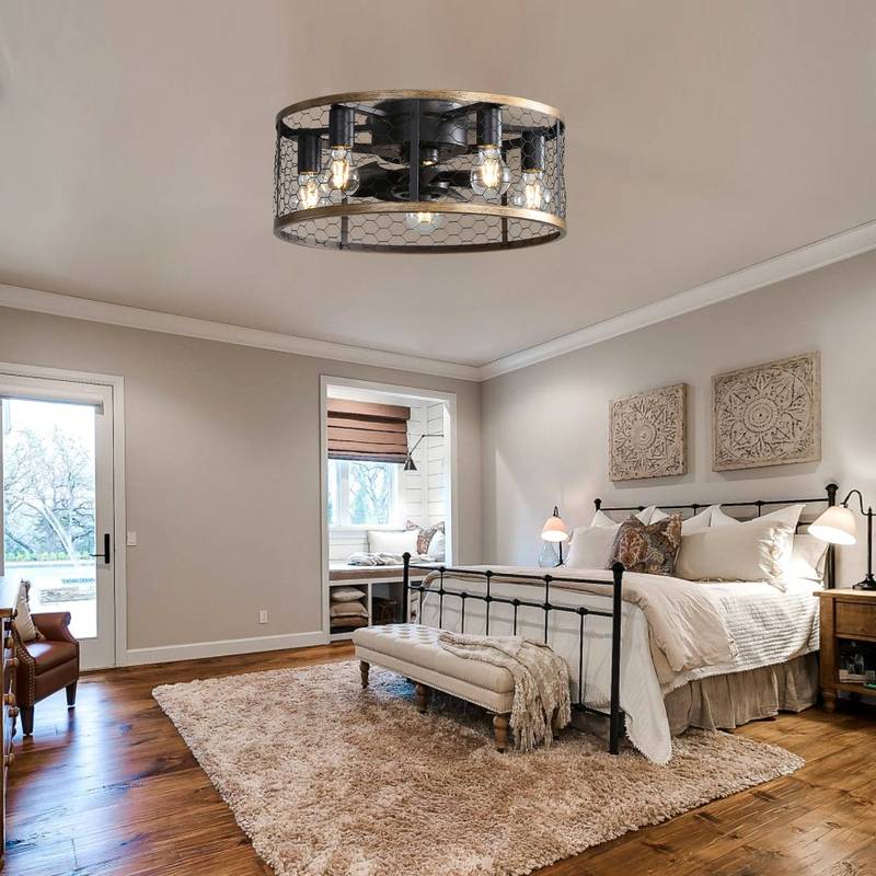 Rustic Remote-Controlled Ceiling Fan with Caged Design