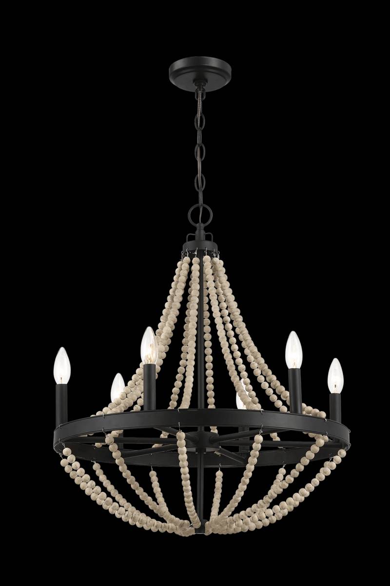 Chic Farmhouse Wood Bead Chandelier