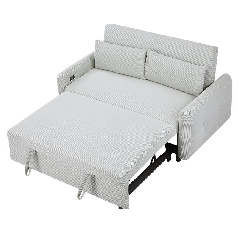 Light Blue Sleeper Sofa with USB Ports and Pillows