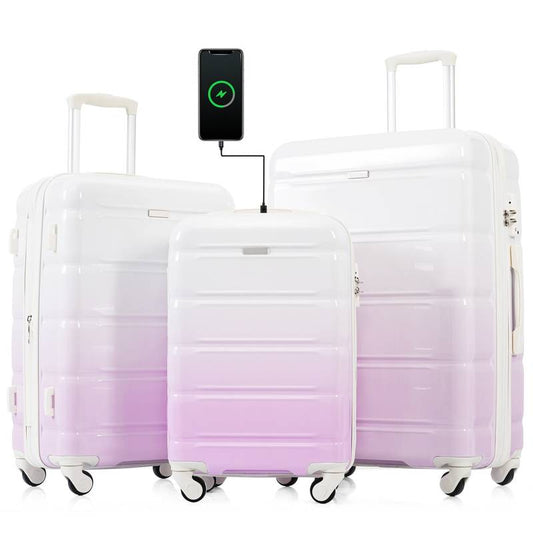 TravelBuddy Pro: Stylish Carry-On Luggage Set with USB Port & Cup Holder