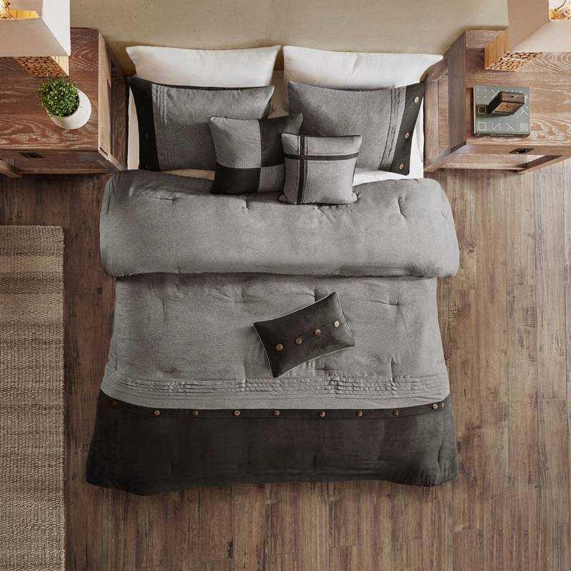 Cozy Grey Faux Suede King Comforter Set