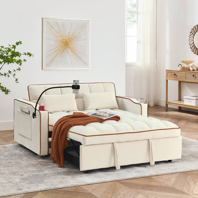 Cozy Convertible Velvet Sofa Bed with USB and Swivel Stand
