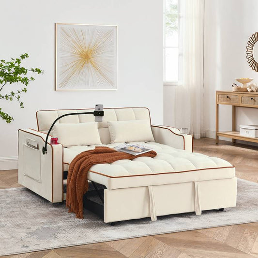 Cozy Convertible Velvet Sofa Bed with USB and Swivel Stand