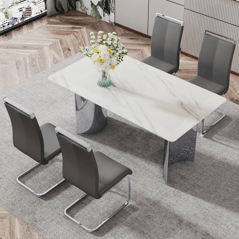 Sleek Marble-Design Dining Table