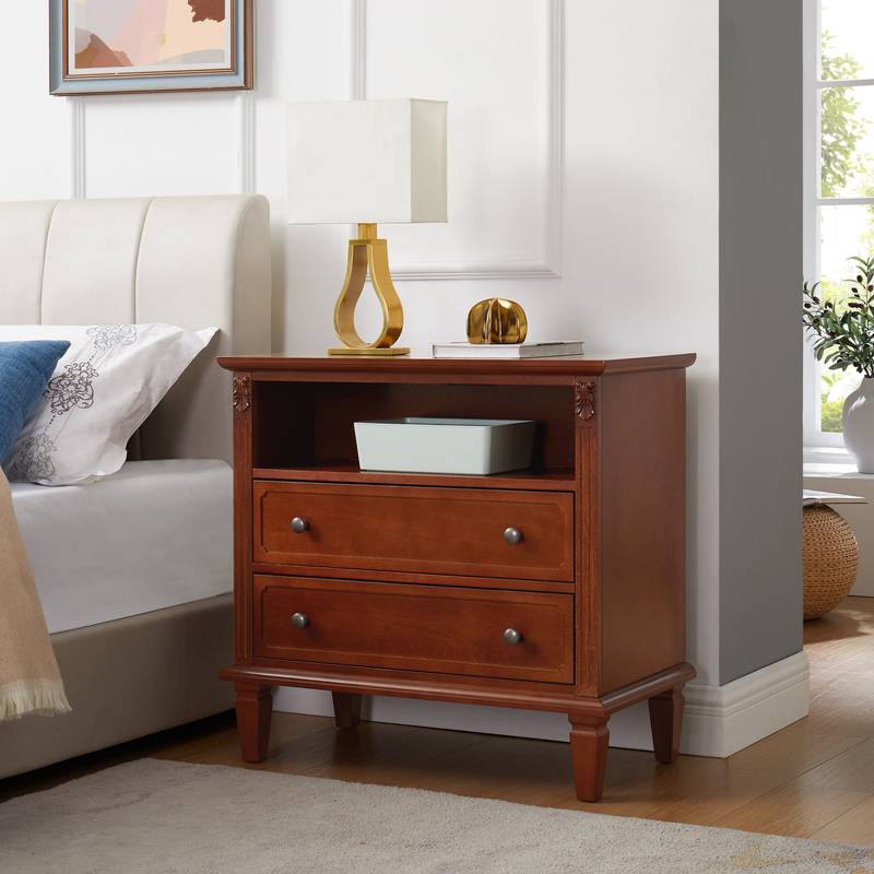 Chic Farmhouse Nightstand with USB Charging & Storage