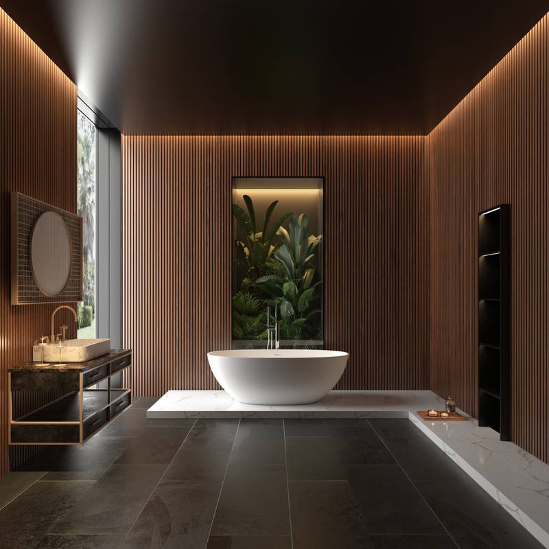 Luxury Soaking Stone Bathtub - Elegant Matte White Design