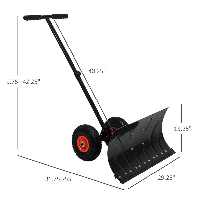 Wheeled Snow Pusher with Adjustable Handle