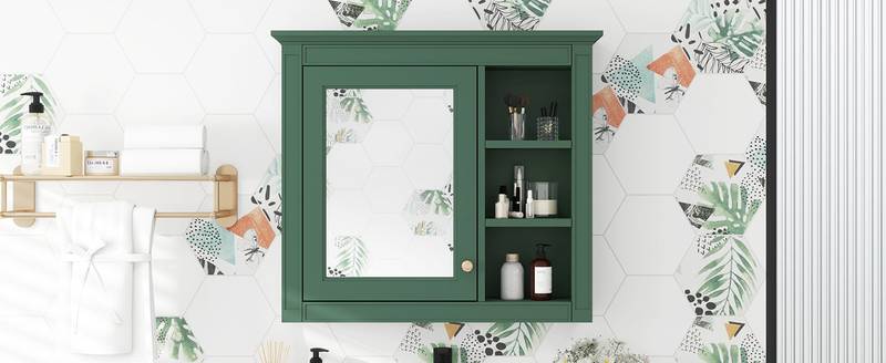 Sleek Mirror Medicine Cabinet with Open Shelves
