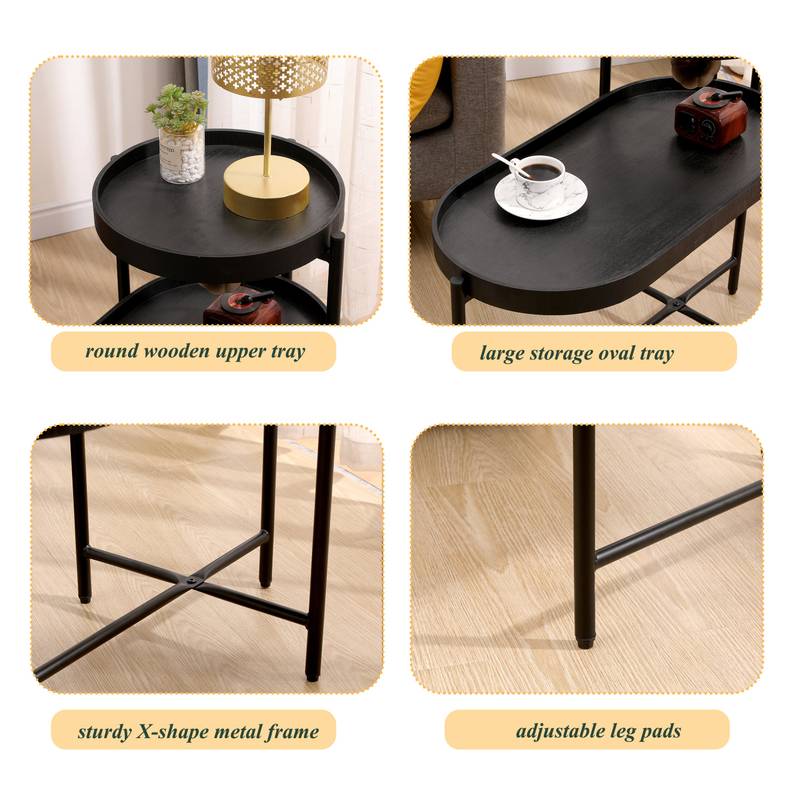 Chic Black Storage Side Table for Living Room