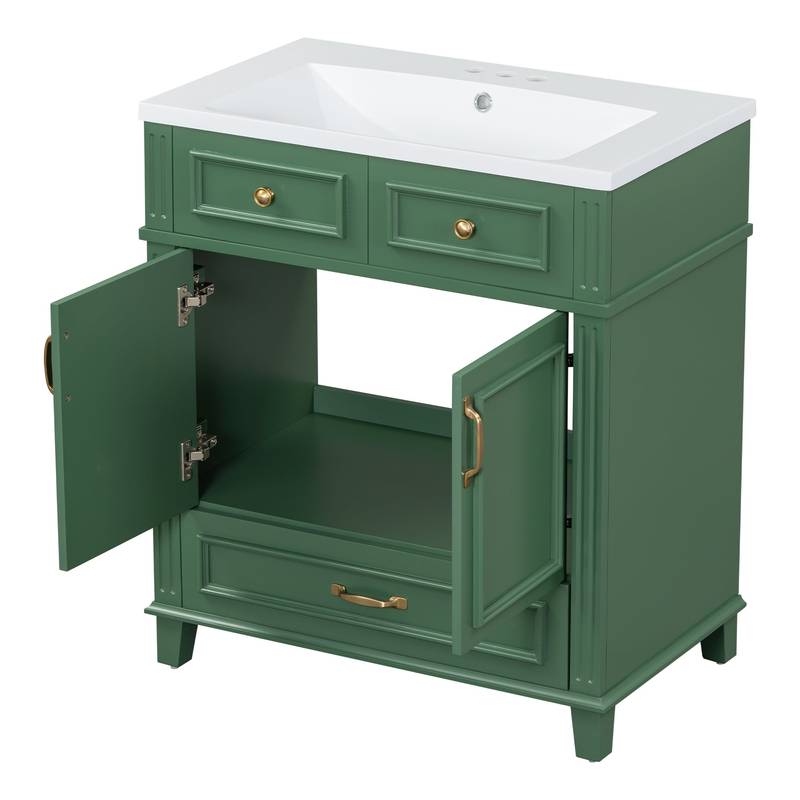 Vintage Green Bathroom Vanity with Soft-Close Storage