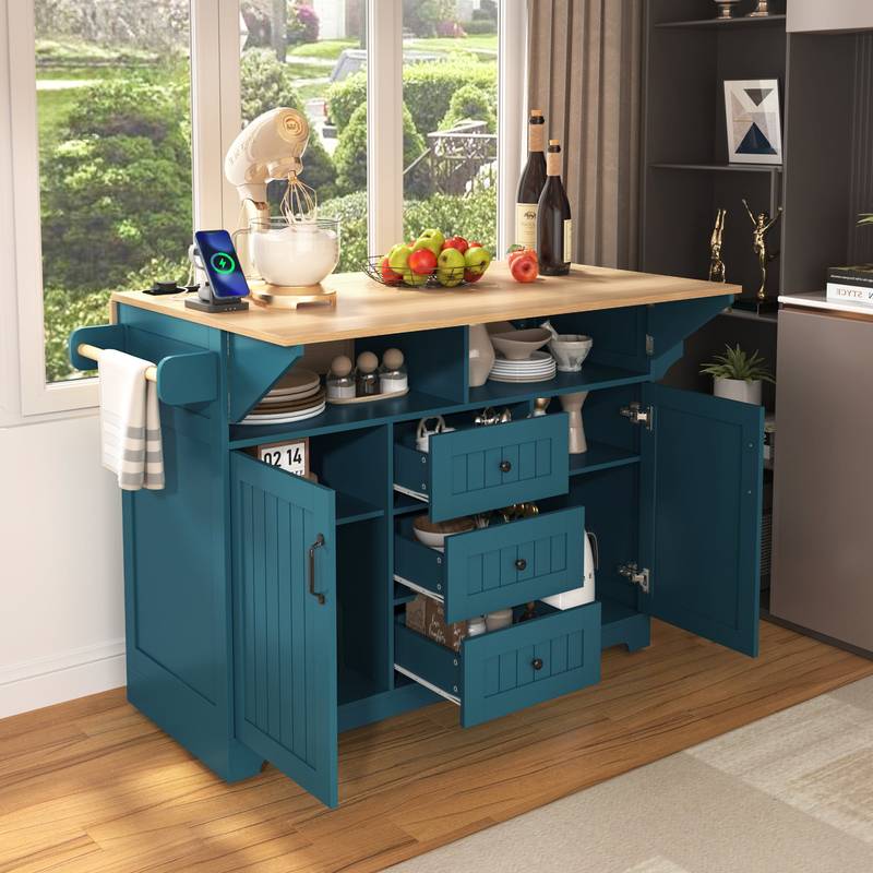 Versatile Rolling Kitchen Island with Drop Leaves and Power Outlet