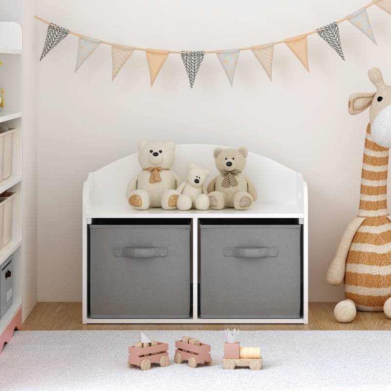 Whimsical Wooden Toy Chest & Bench with Fabric Drawers