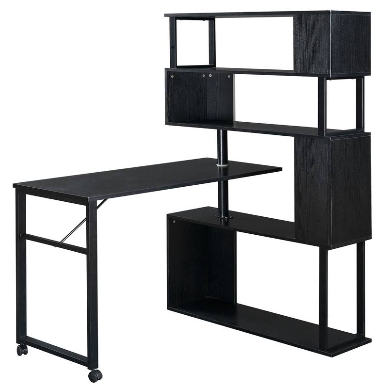 Versatile L-Shaped Home Office Desk with Rolling Bookshelf