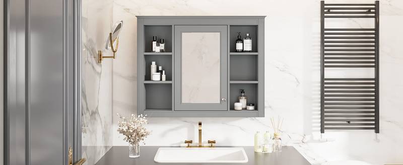 Sleek Wall-Mounted Mirror Cabinet with Open Shelves