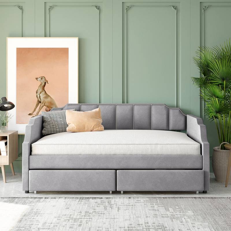 Cozy Gray Upholstered Twin Daybed with Hidden Storage