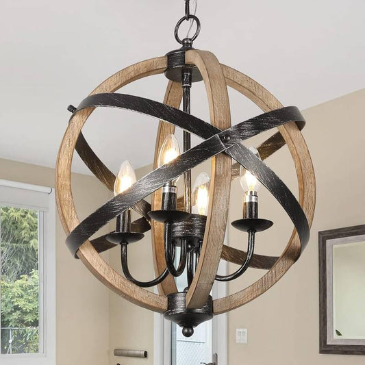 Rustic Farmhouse Chandelier – Adjustable Wood Lighting for Every Room