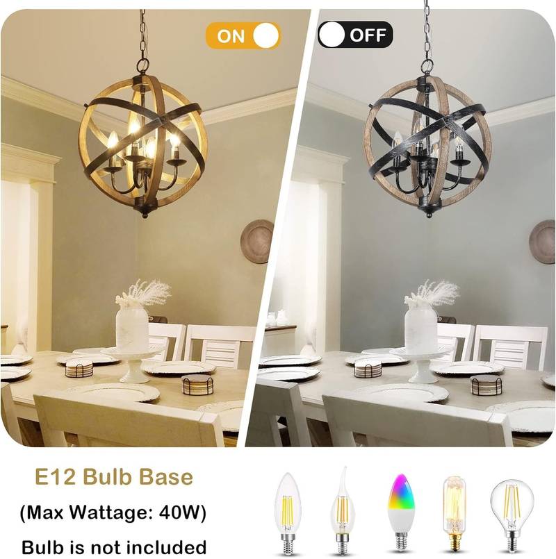 Rustic Farmhouse Chandelier – Adjustable Wood Lighting for Every Room