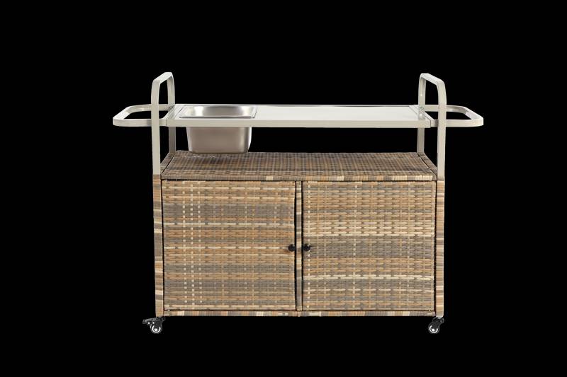 Chic Patio Bar Cart with Ice Bucket and Wheels