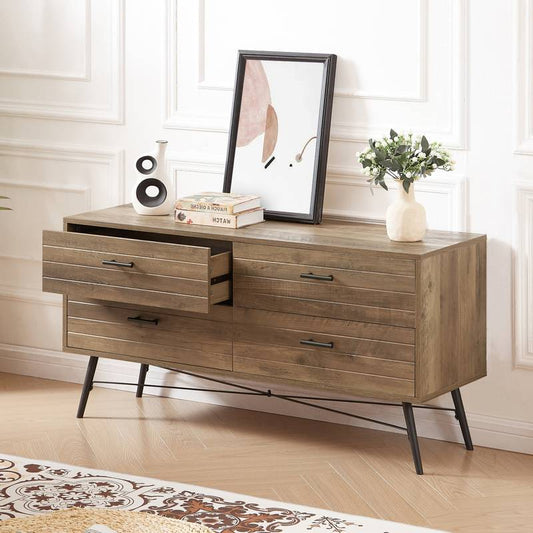 Rustic Walnut 4-Drawer Storage Chest