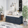 Navy Storage Bench with Cushion & Shelves