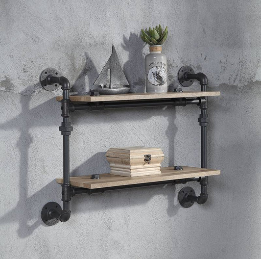 Brantley Oak & Sandy Black Wall Rack with Shelves