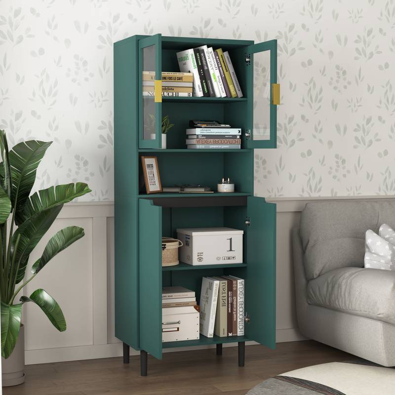 Stylish Green Glass Door Bookcase - Versatile Storage for Any Room