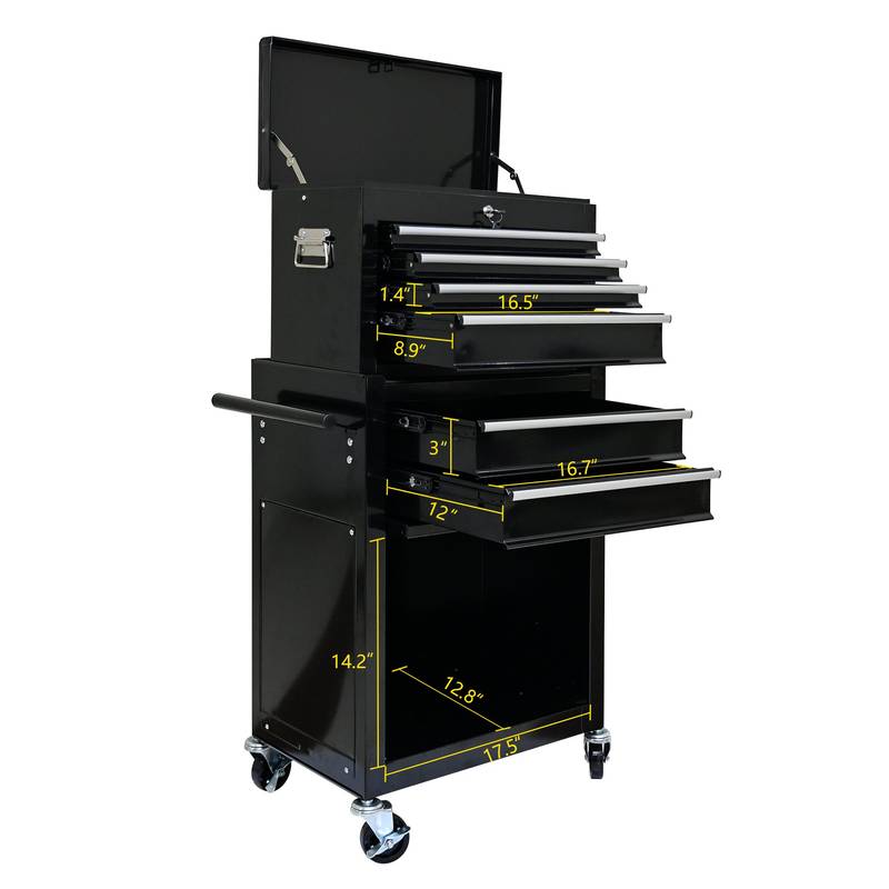 Rolling Tool Chest on Wheels – Black Storage Cabinet with Drawers