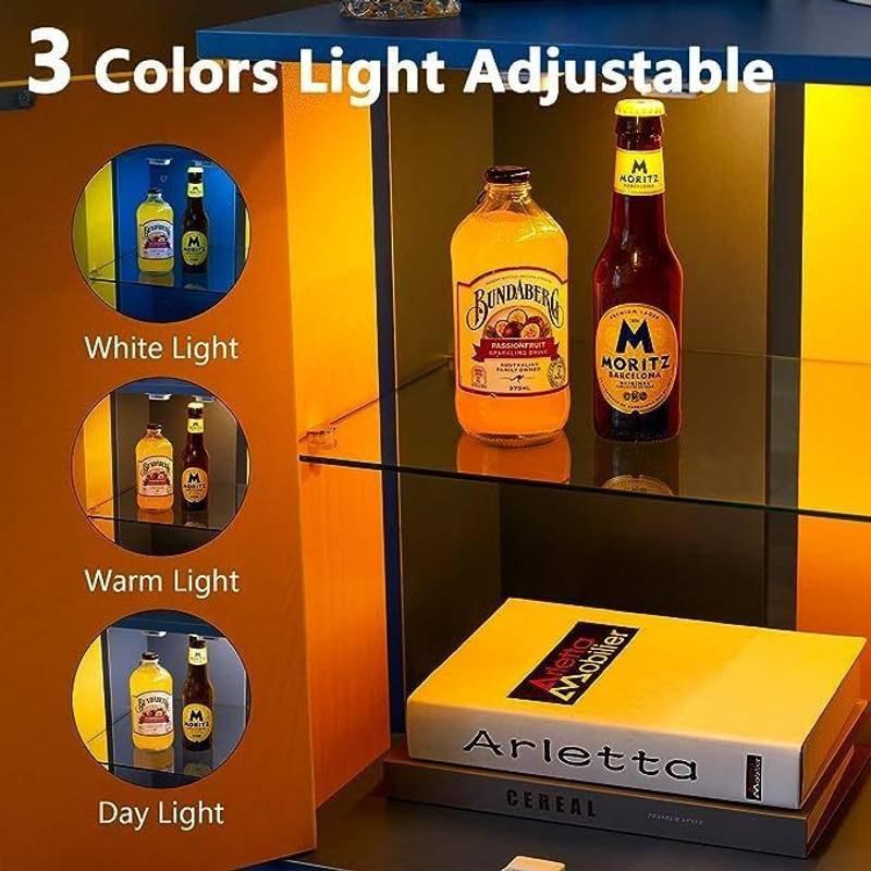 Farmhouse LED Nightstand with Glass Shelves