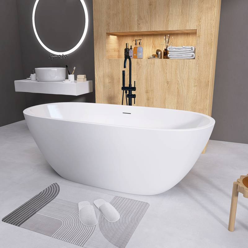 Elegant Oval Soaking Tub with Chrome Drain