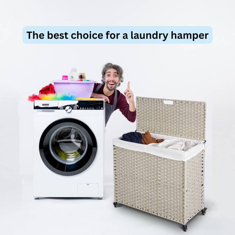 Stylish Grey Laundry Hamper with Removable Bags and Wheels