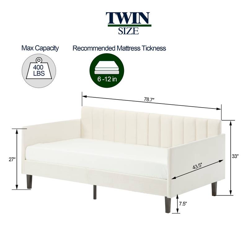 Elegant Velvet Twin Daybed with Tufted Backrest