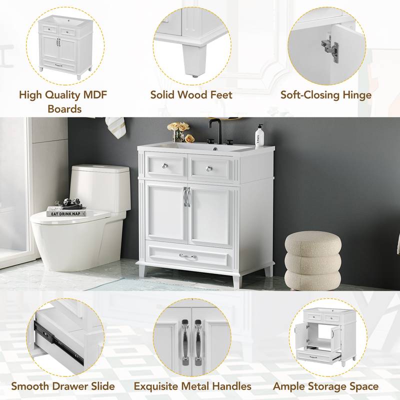 Charming Retro Bathroom Vanity with Soft Close Doors