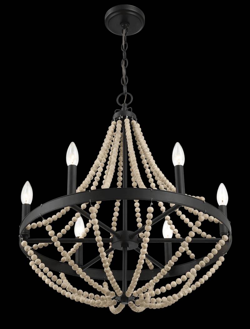 Chic Farmhouse Wood Bead Chandelier