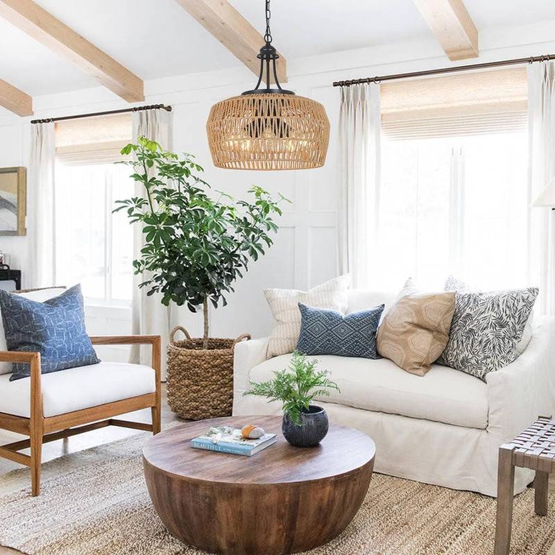 Coastal Boho Rattan Chandelier - Perfect for Any Room!