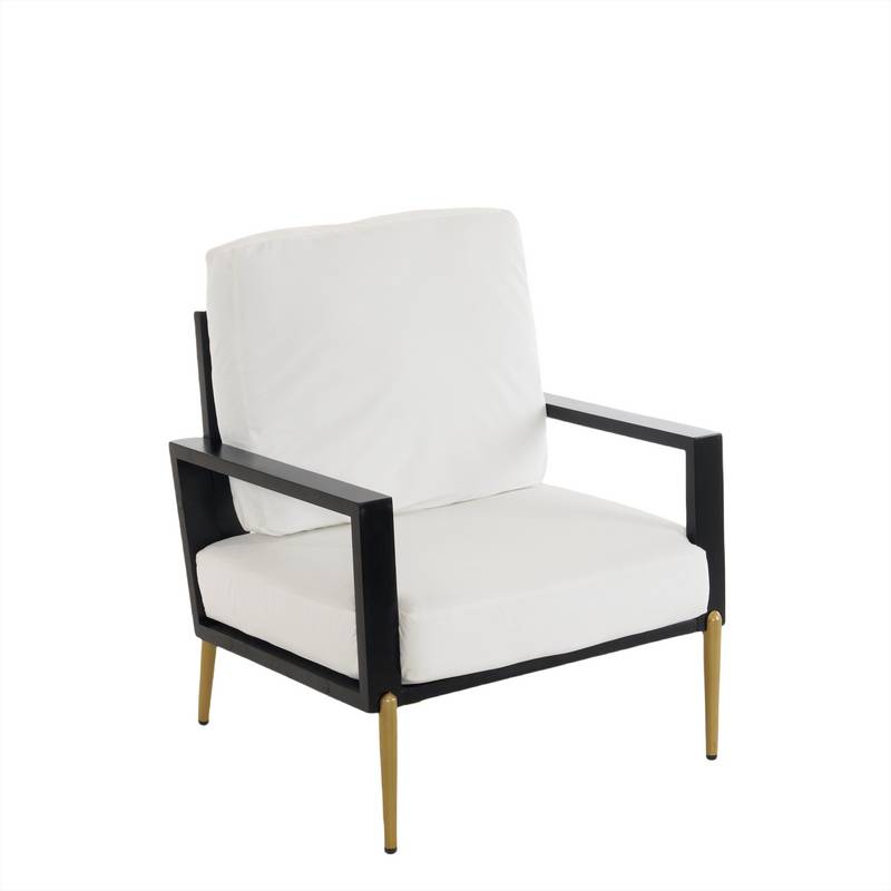 Chic White Accent Armchair with Gold Legs
