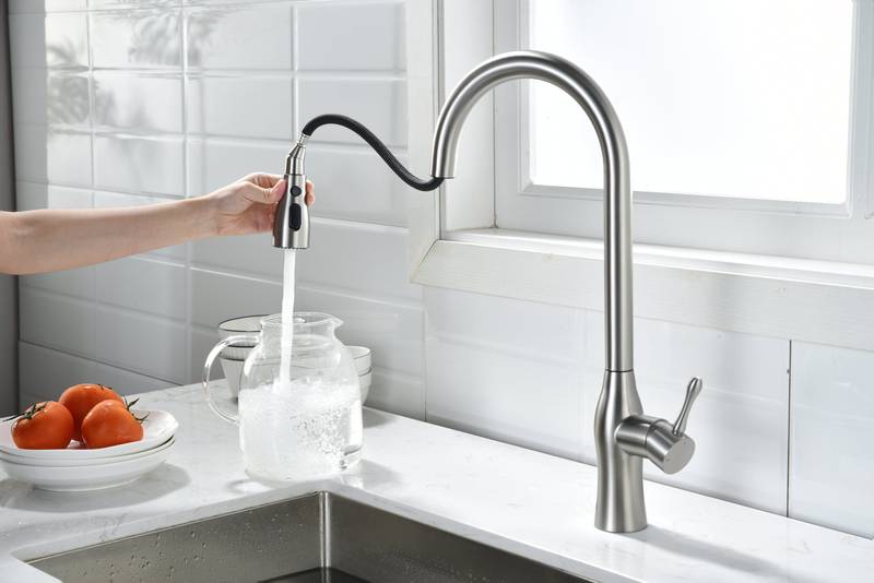 Sleek Brushed Nickel Pull-Down Kitchen Faucet