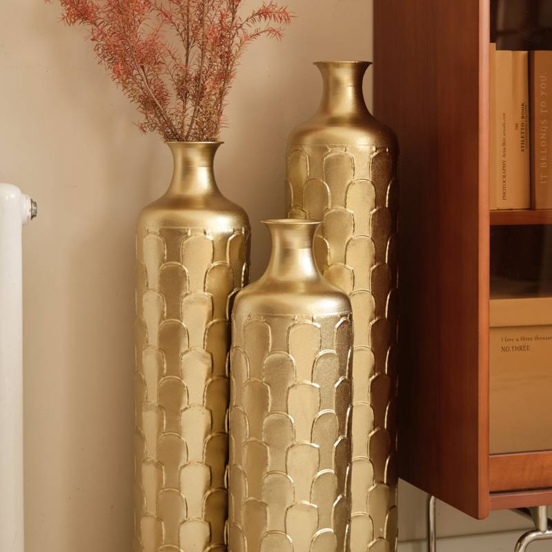 Charming White Metal Vase Trio