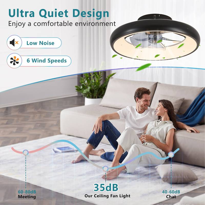 Smart LED Ceiling Fan Light – Dimmable & Color Adjustable with App & Remote Control