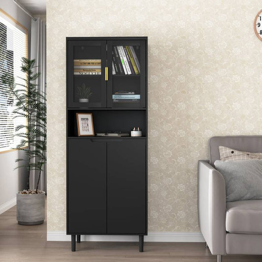 Sleek Adjustable Glass Door Bookcase - Black storage for Living & Bedroom