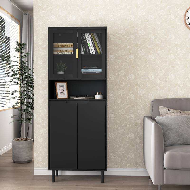 Sleek Adjustable Glass Door Bookcase - Black storage for Living & Bedroom