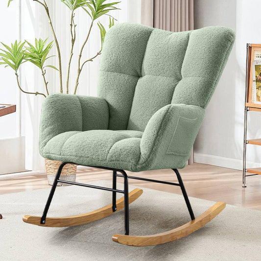 Cozy Teddy Rocker - Modern Accent Chair in Light Green