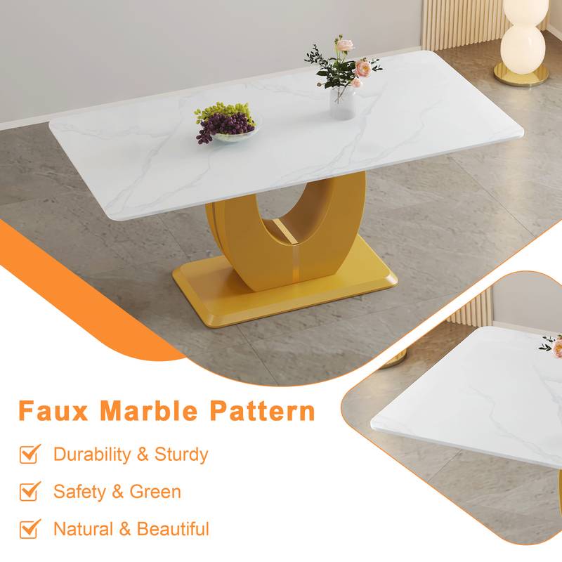Elegant Marble-Style Dining & Desk Table with Gold Legs