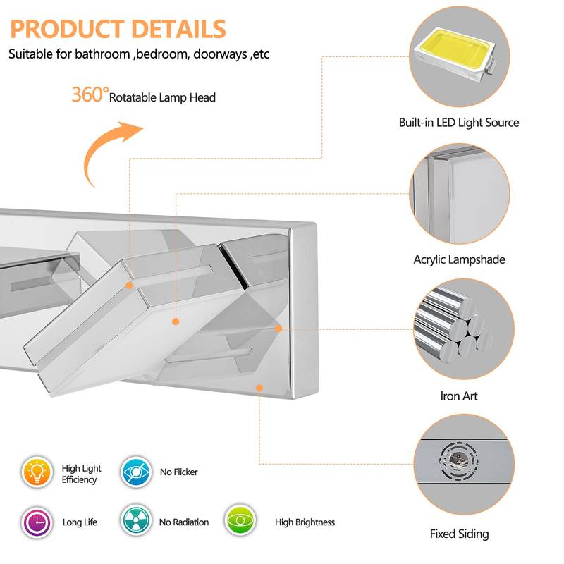 Chic Chrome LED Vanity Light – Stylish & Eco-Friendly Illumination for Your Bathroom