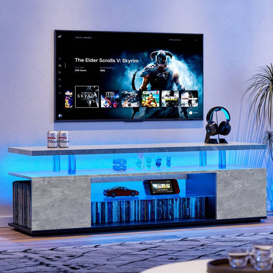 Chic Gray Media Console for Large TVs and Games