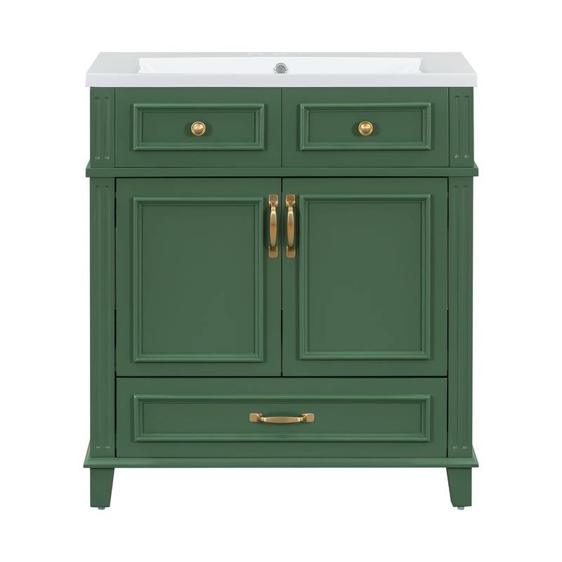 Vintage Green Bathroom Vanity with Soft-Close Storage