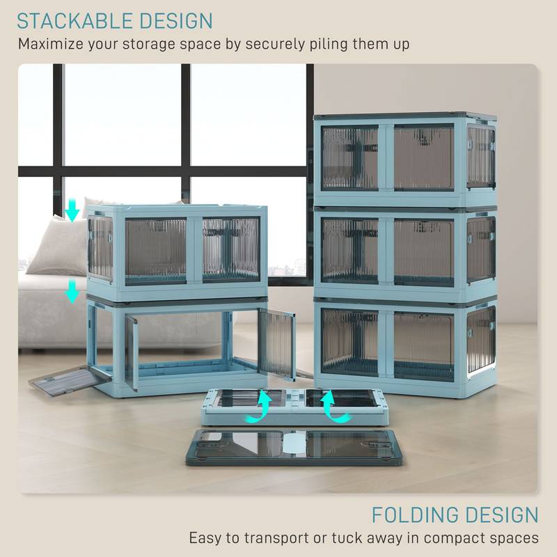 Blue Stackable Storage Bins with Wheels