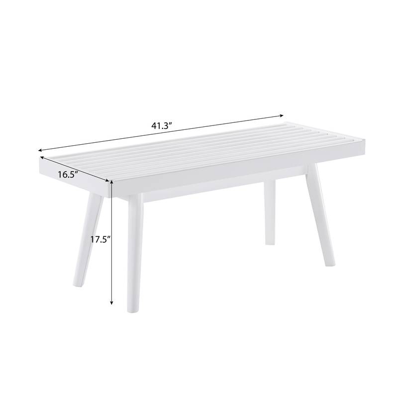 Chic White Slatted Wood Bench