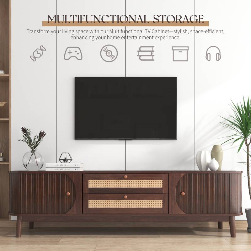 Chic Rattan TV Stand - Modern Farmhouse Style