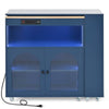 Navy Rolling Kitchen Island with LED Lights & Storage