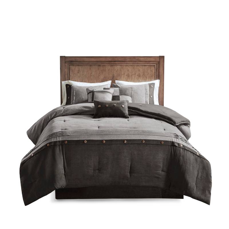 Cozy Grey Faux Suede King Comforter Set